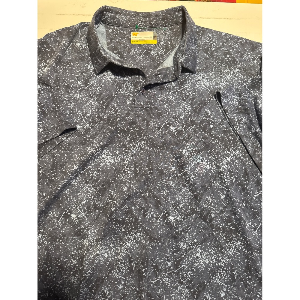 Nicklaus Polo Shirt Mens XXL Black Splatter Print Excellent Eco Choice Golf‎ Top